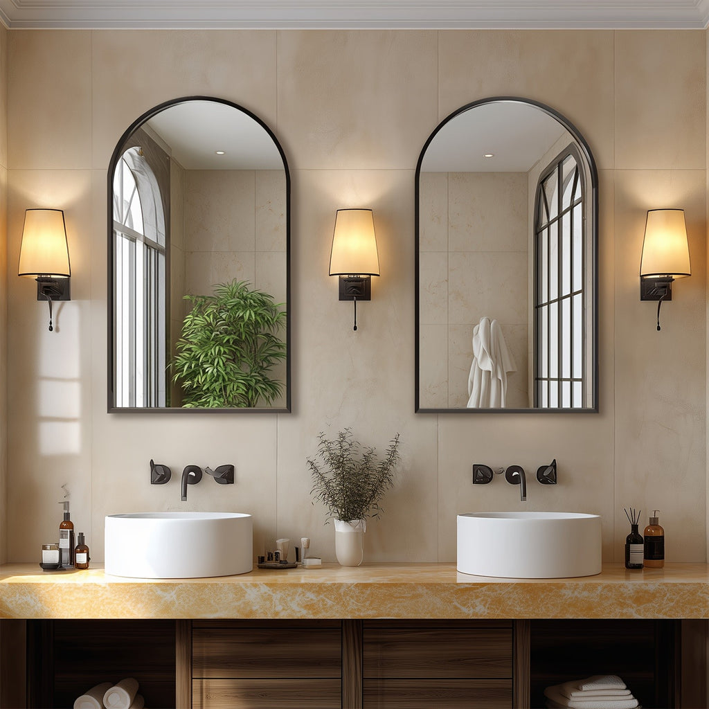 Large Arched Bathroom Mirror | Modern Matte Black Metal Frame Vanity Mirror