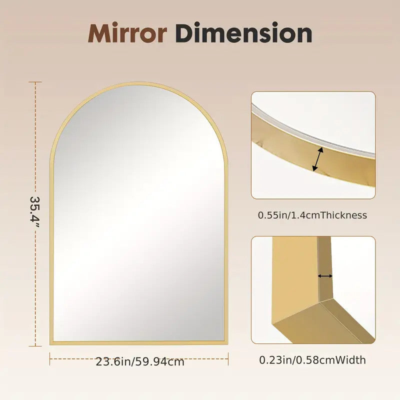 Large Arched Bathroom Mirror | Modern Matte Black Metal Frame Vanity Mirror
