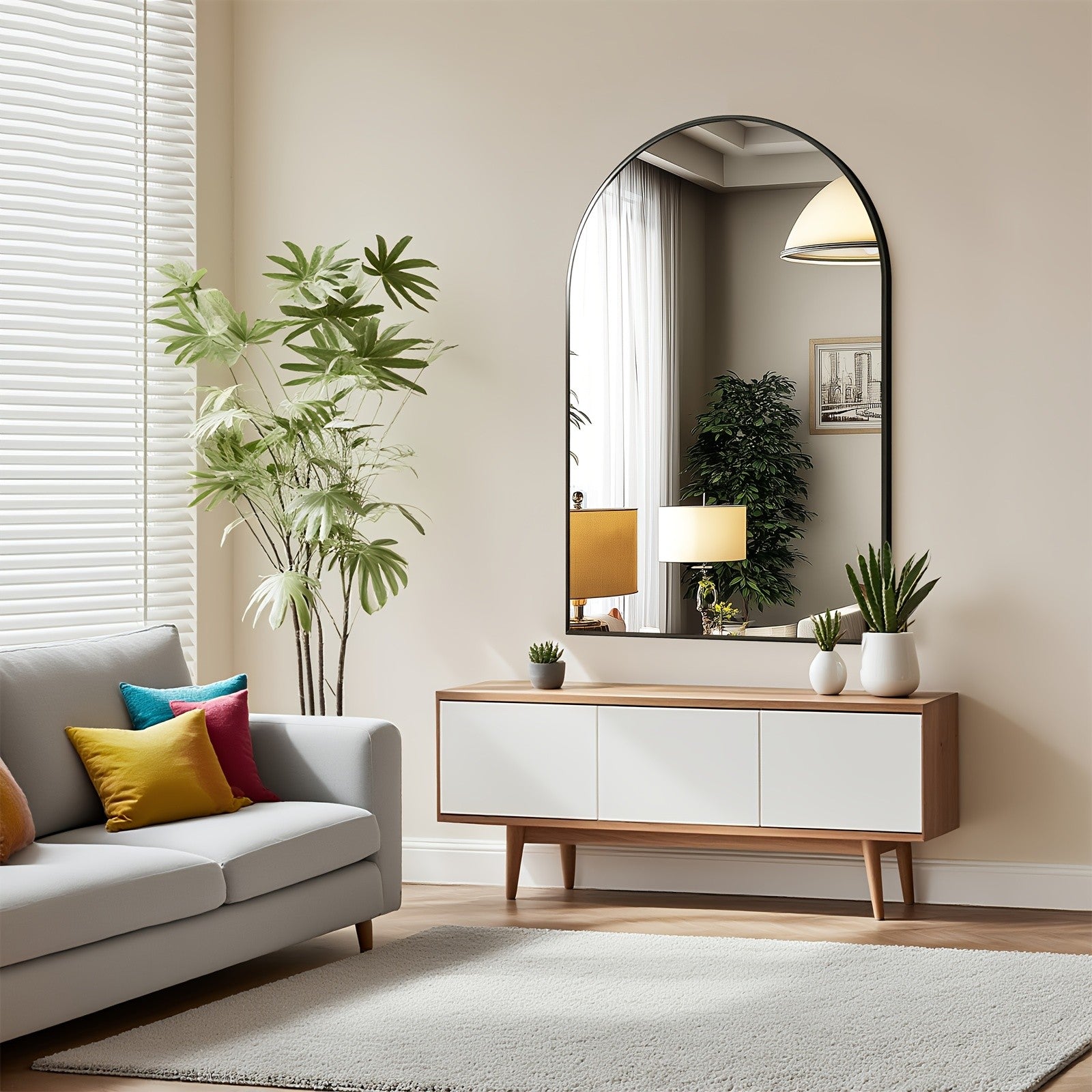 Large Arched Bathroom Mirror | Modern Matte Black Metal Frame Vanity Mirror