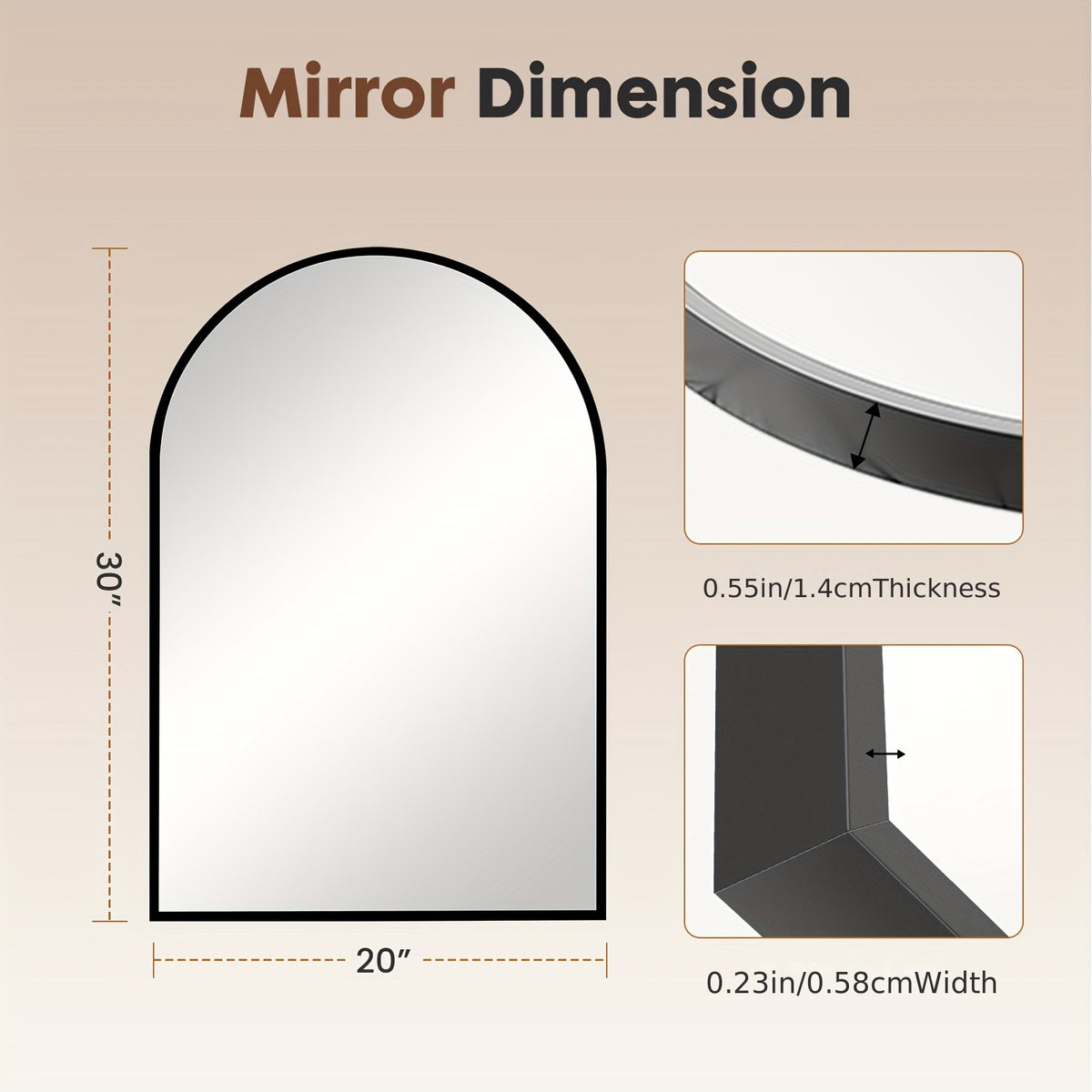 Large Arched Bathroom Mirror | Modern Matte Black Metal Frame Vanity Mirror