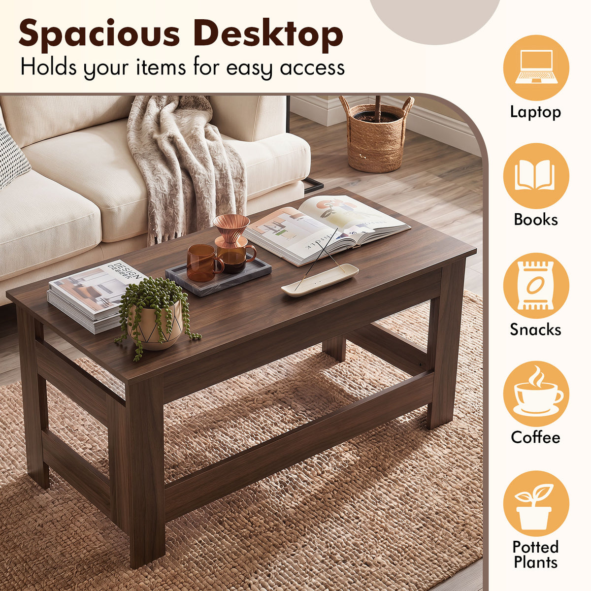 Folding Coffee Table – Portable Low Floor Table with Foldable Legs for Living Room