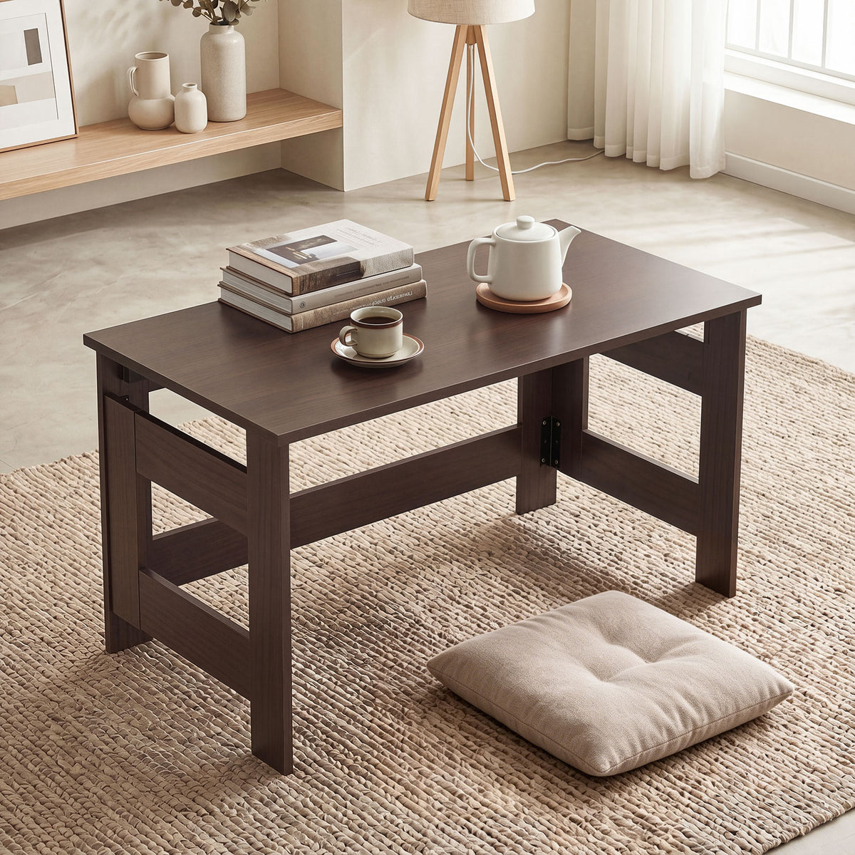 Folding Coffee Table – Portable Low Floor Table with Foldable Legs for Living Room