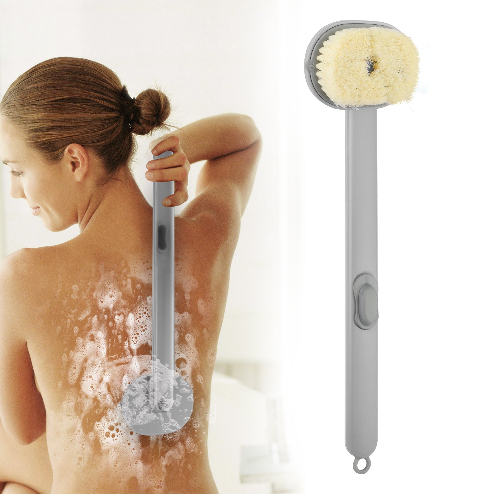 Back Scrubber Long Handle Bath Brush Liquid Soap Dispenser Body Exfoliator