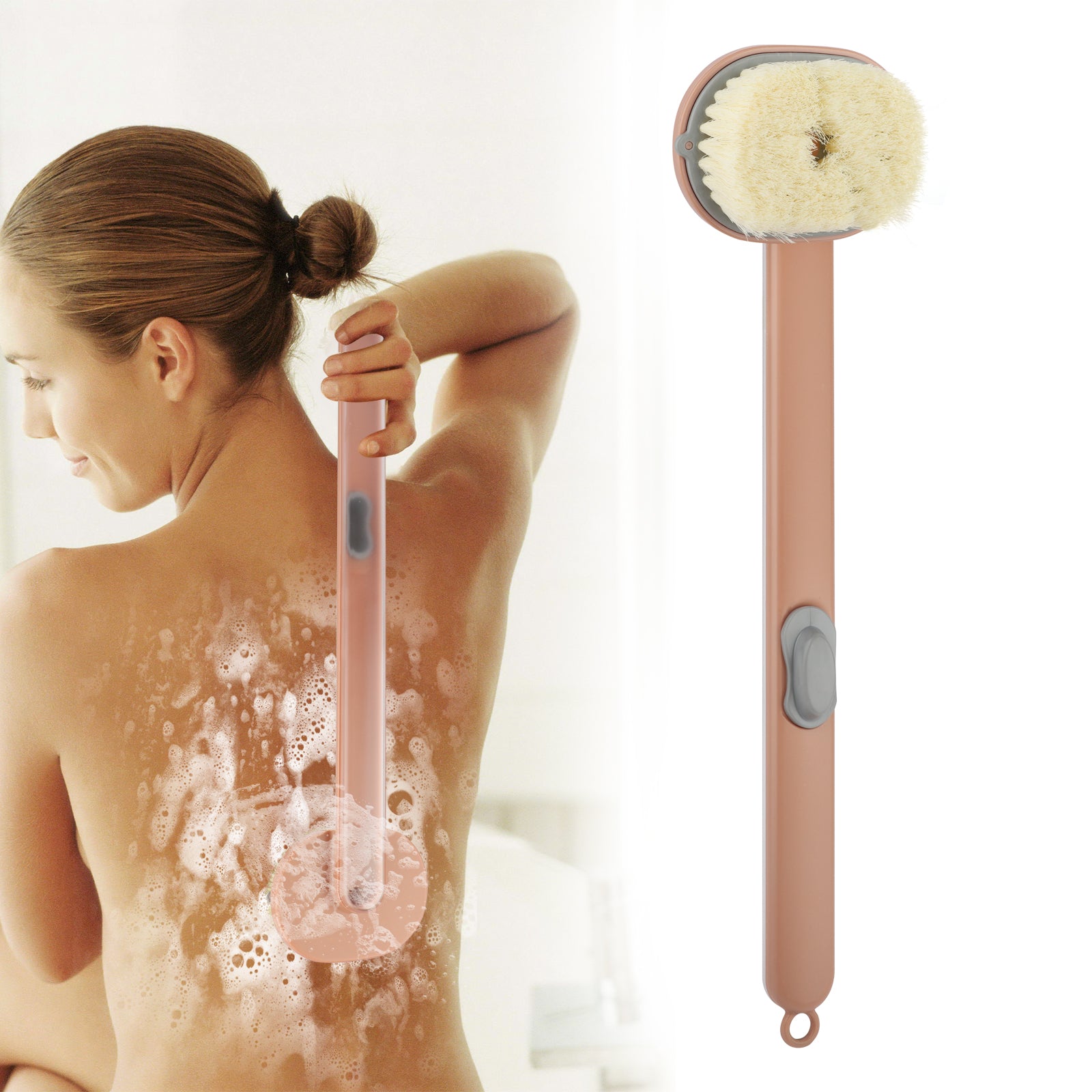 Back Scrubber Long Handle Bath Brush Liquid Soap Dispenser Body Exfoliator