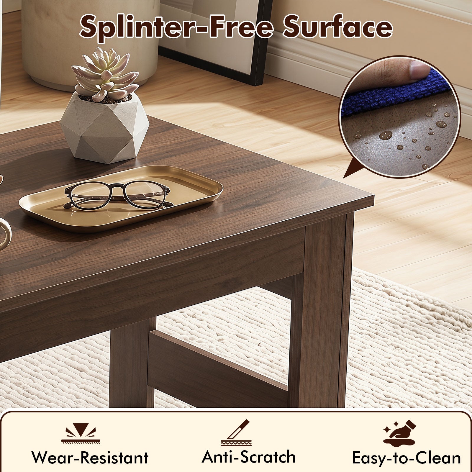 Folding Coffee Table – Portable Low Floor Table with Foldable Legs for Living Room