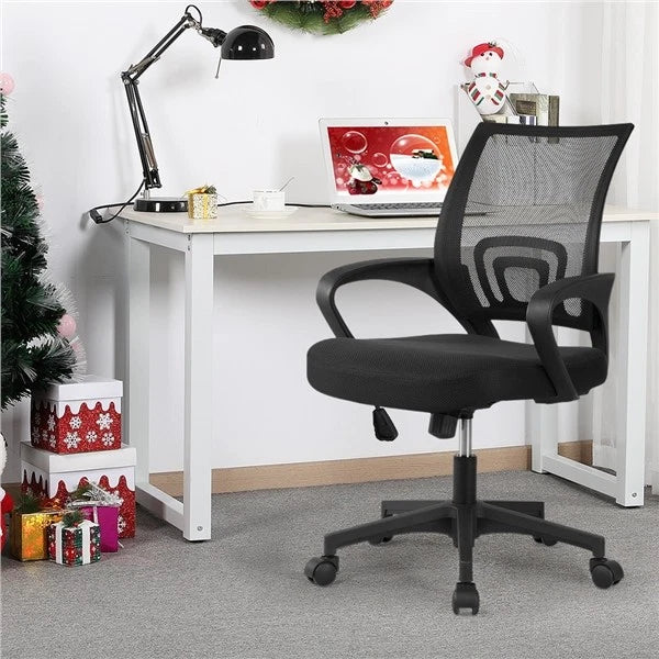 Black Rolling Office Chair – Swivel Mesh Task Chair with Lumbar Support for Desk, Computer & Study Room