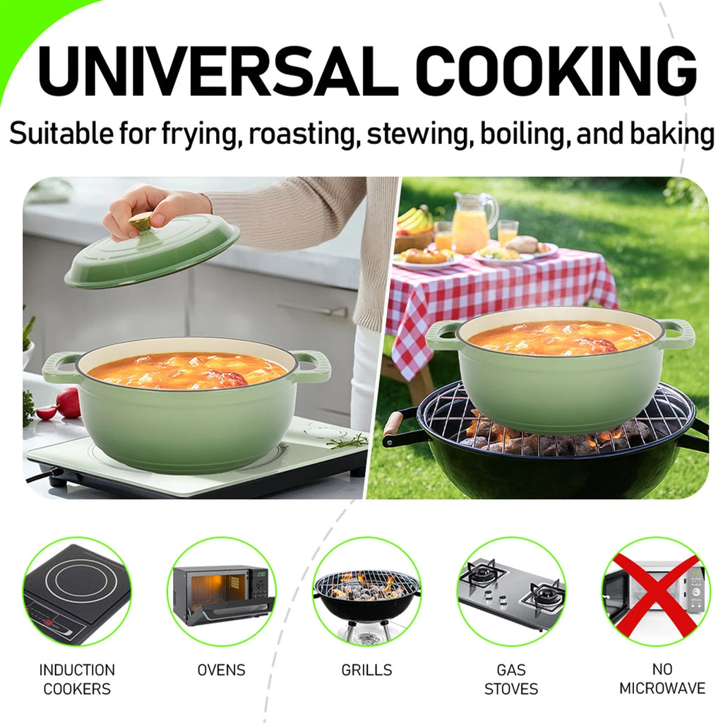 5QT Green Enameled Cast Iron Dutch Oven with Lid – Oven-Safe Round Pot for Bread, Stews & Braising