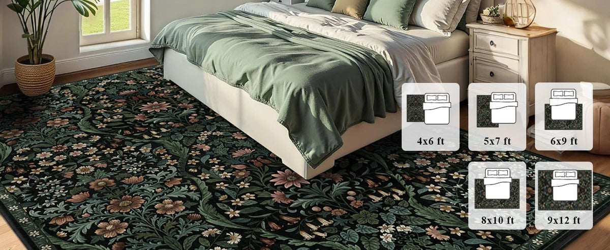 Botanical Floral Area Rug 5x7 – Soft Machine Washable Non-Slip Rug for Living Room, Bedroom, Dining & Kids Room