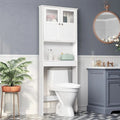 Modern White Freestanding Bathroom Storage Cabinet – Tall Double-Door MDF Organizer with Adjustable Shelves