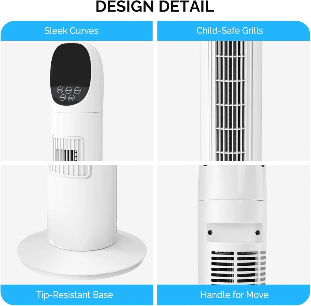 34" Tower Fan Oscillating Bladeless Remote Control Timer Quiet Standing Fan
