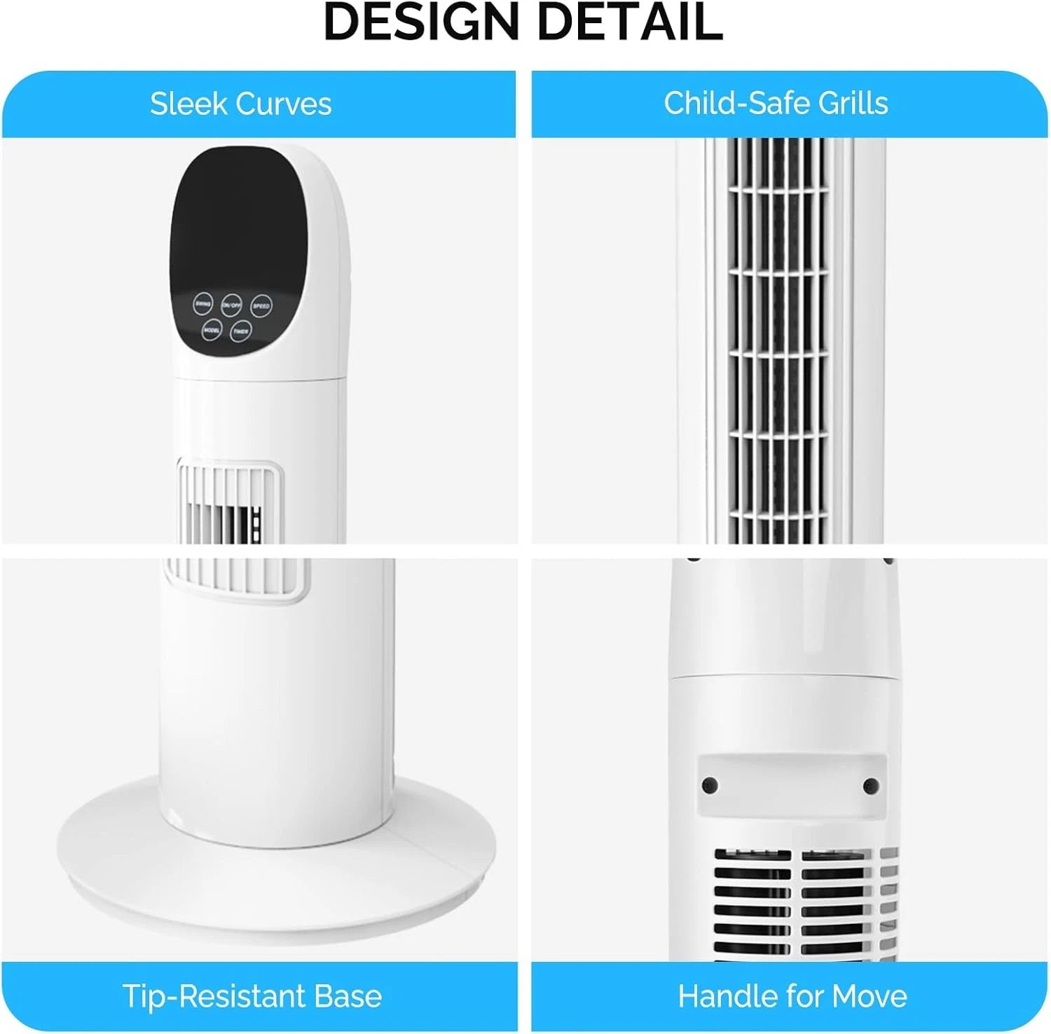 34" Tower Fan Oscillating Bladeless Remote Control Timer Quiet Standing Fan