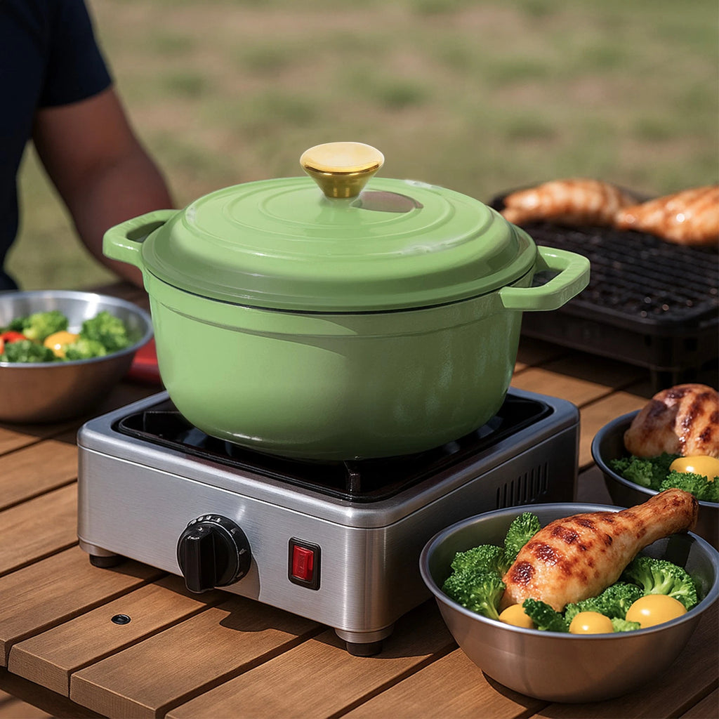 5QT Green Enameled Cast Iron Dutch Oven with Lid – Oven-Safe Round Pot for Bread, Stews & Braising