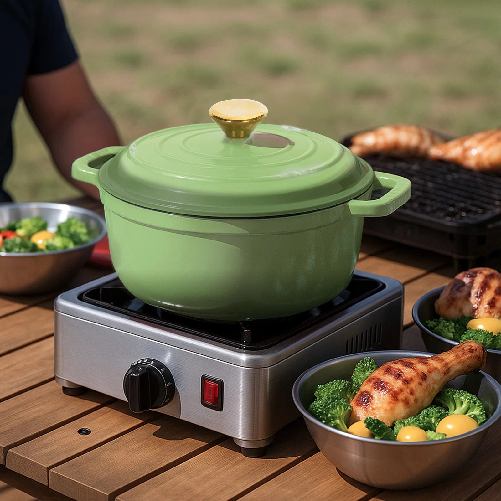 5QT Green Enameled Cast Iron Dutch Oven with Lid – Oven-Safe Round Pot for Bread, Stews & Braising