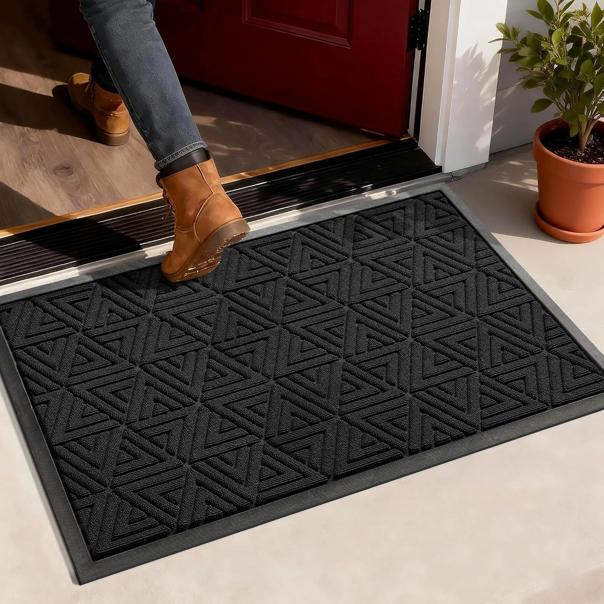 Outdoor Door Mat 29.5" x 17" Black Non-Slip Waterproof Entrance Rug