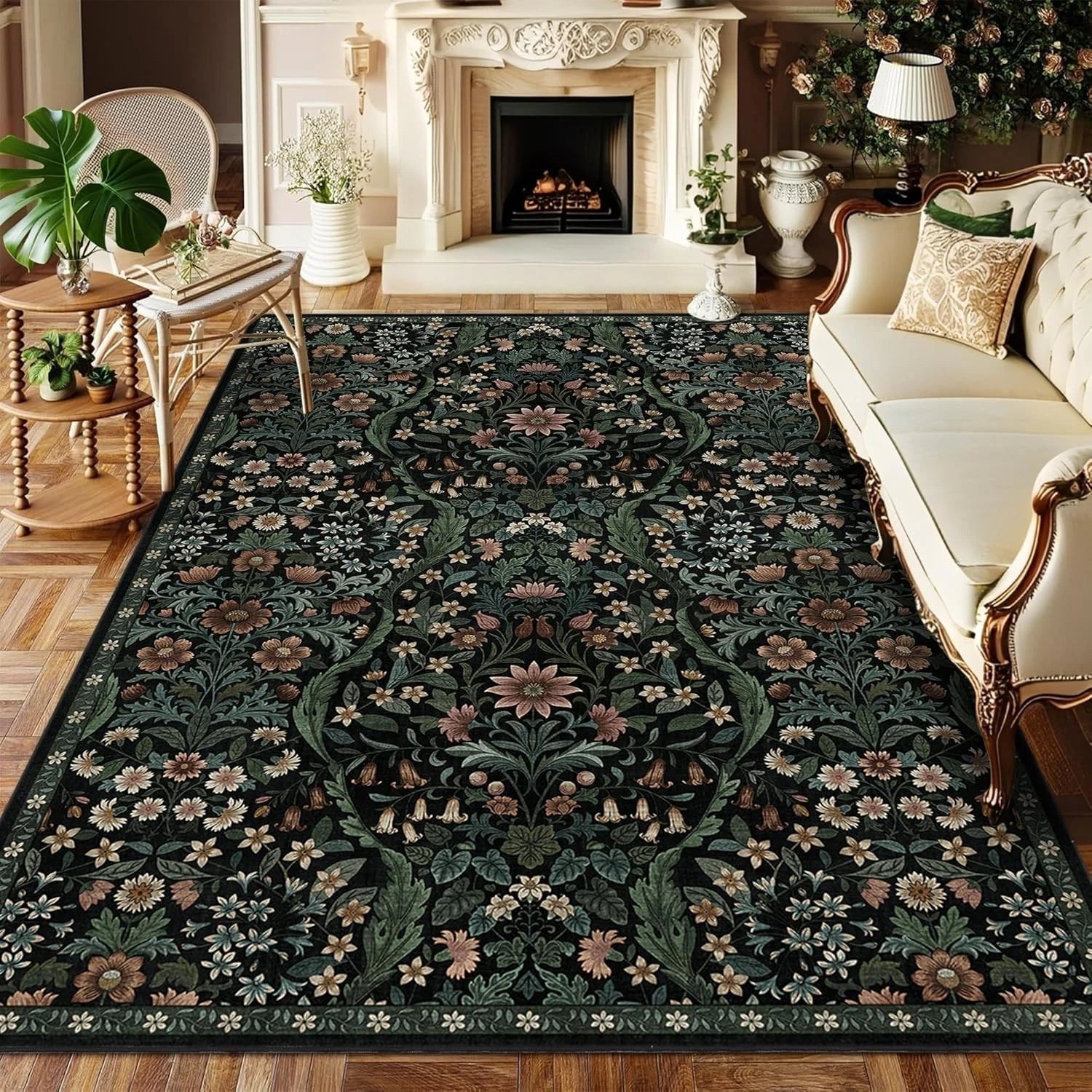 Botanical Floral Area Rug 5x7 – Soft Machine Washable Non-Slip Rug for Living Room, Bedroom, Dining & Kids Room