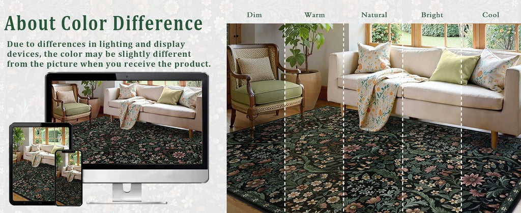 Botanical Floral Area Rug 5x7 – Soft Machine Washable Non-Slip Rug for Living Room, Bedroom, Dining & Kids Room
