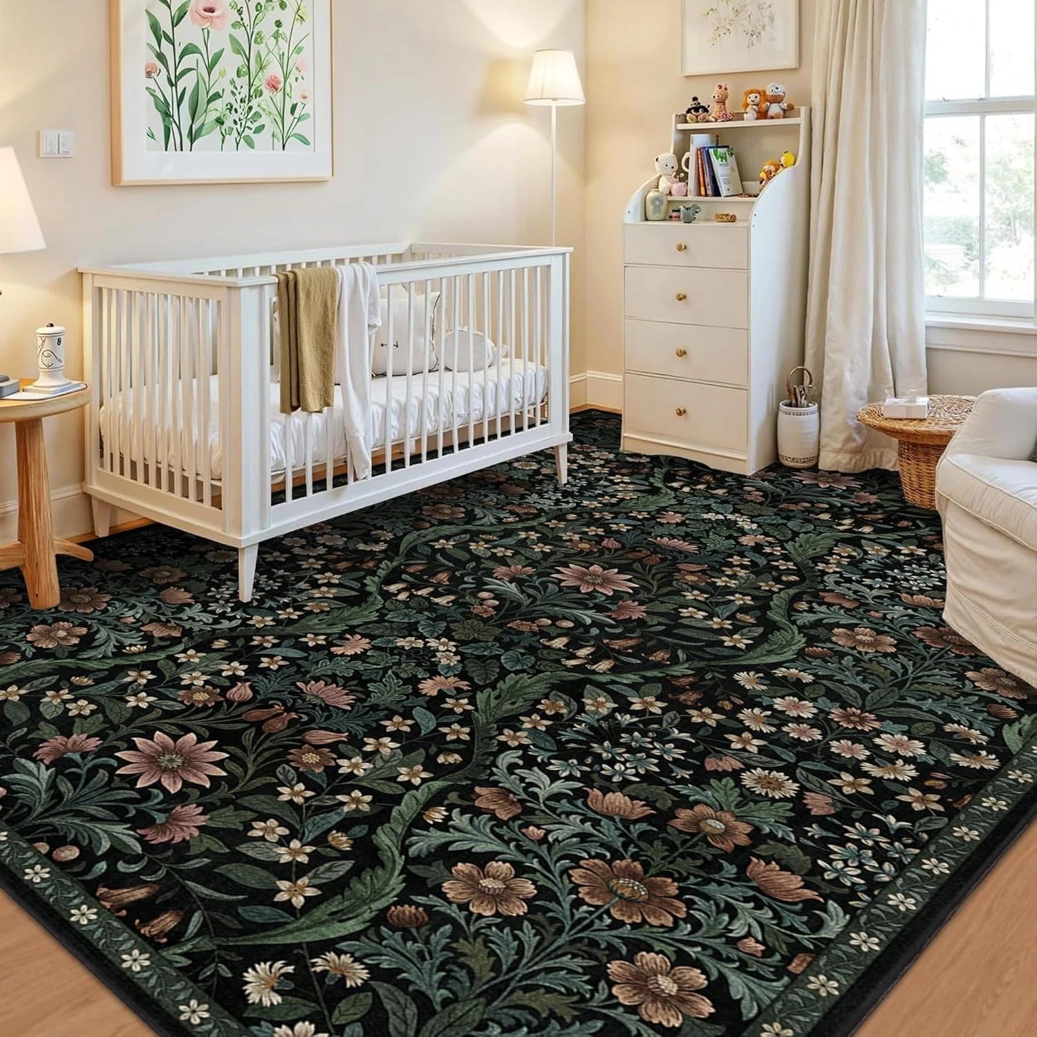 Botanical Floral Area Rug 5x7 – Soft Machine Washable Non-Slip Rug for Living Room, Bedroom, Dining & Kids Room