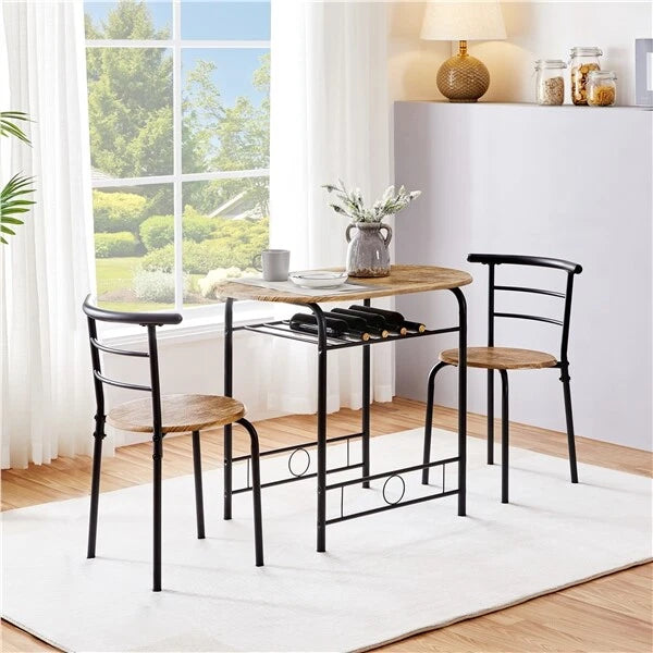 3-Piece Oval Dining Table Set w/ 2 Chairs, Storage Shelf, Small Space Kitchen