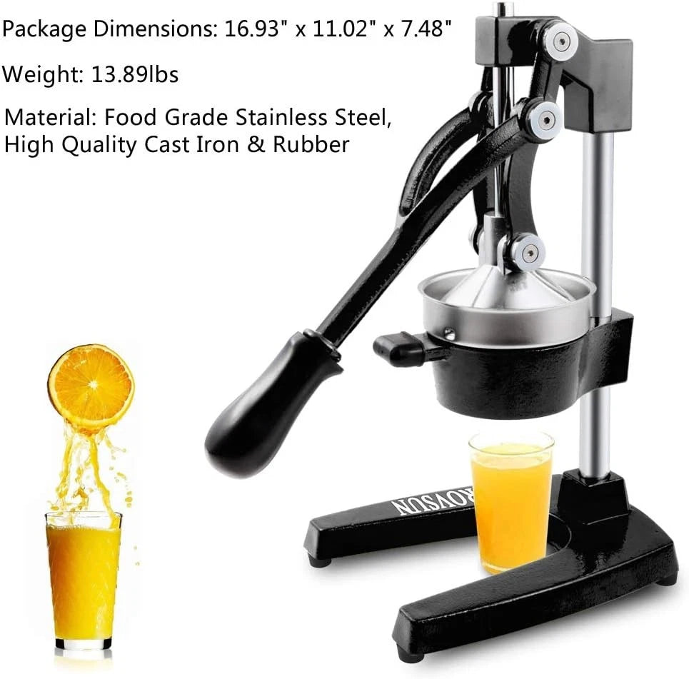 Cast Iron Manual Citrus Juicer – Heavy Duty Hand Press Lemon Lime Orange Squeezer with Stand, Commercial Grade for Home, Bar & Restaurant