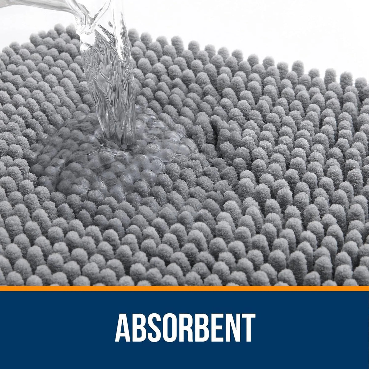 Chenille Bath Mat 30" x 20" Grey Non-Slip Absorbent Fluffy Bathroom Rug