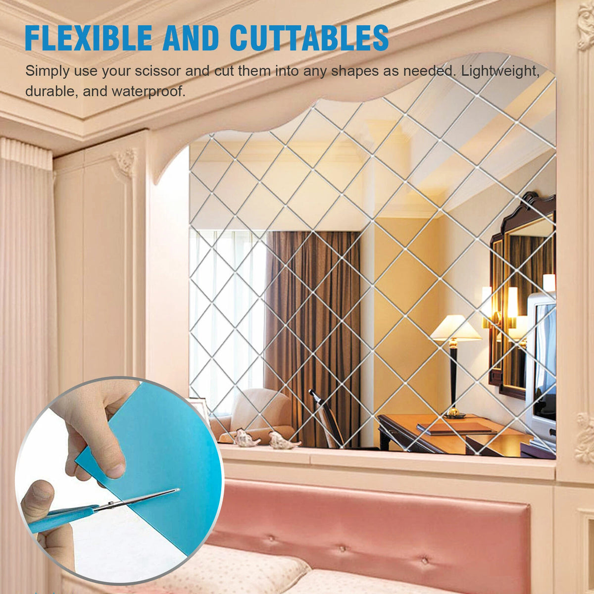 Flexible Mirror Wall Sticker Shatterproof Silver PET Film 50x100cm Free Ship
