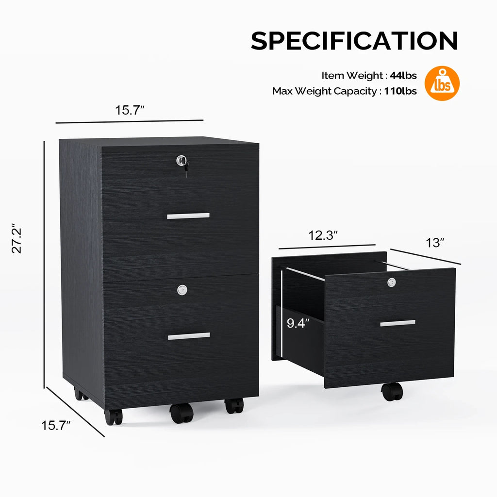 Mobile Lateral File Cabinet 2-Drawer Wood Home Office Craft Room