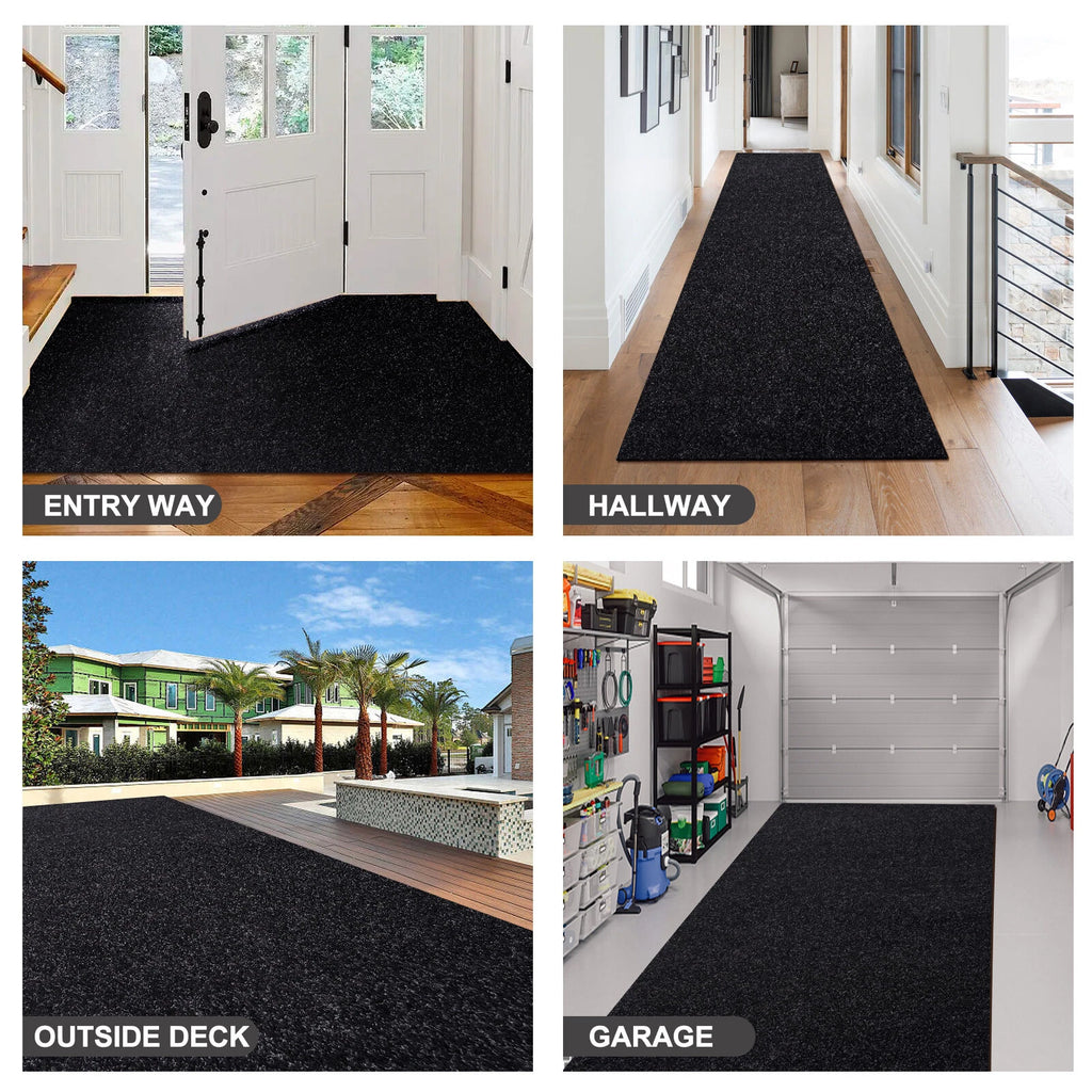 Black Non-Slip Runner Rug 2x6 ft – Cuttable Stain-Resistant Hallway, Kitchen & Doorway Mat