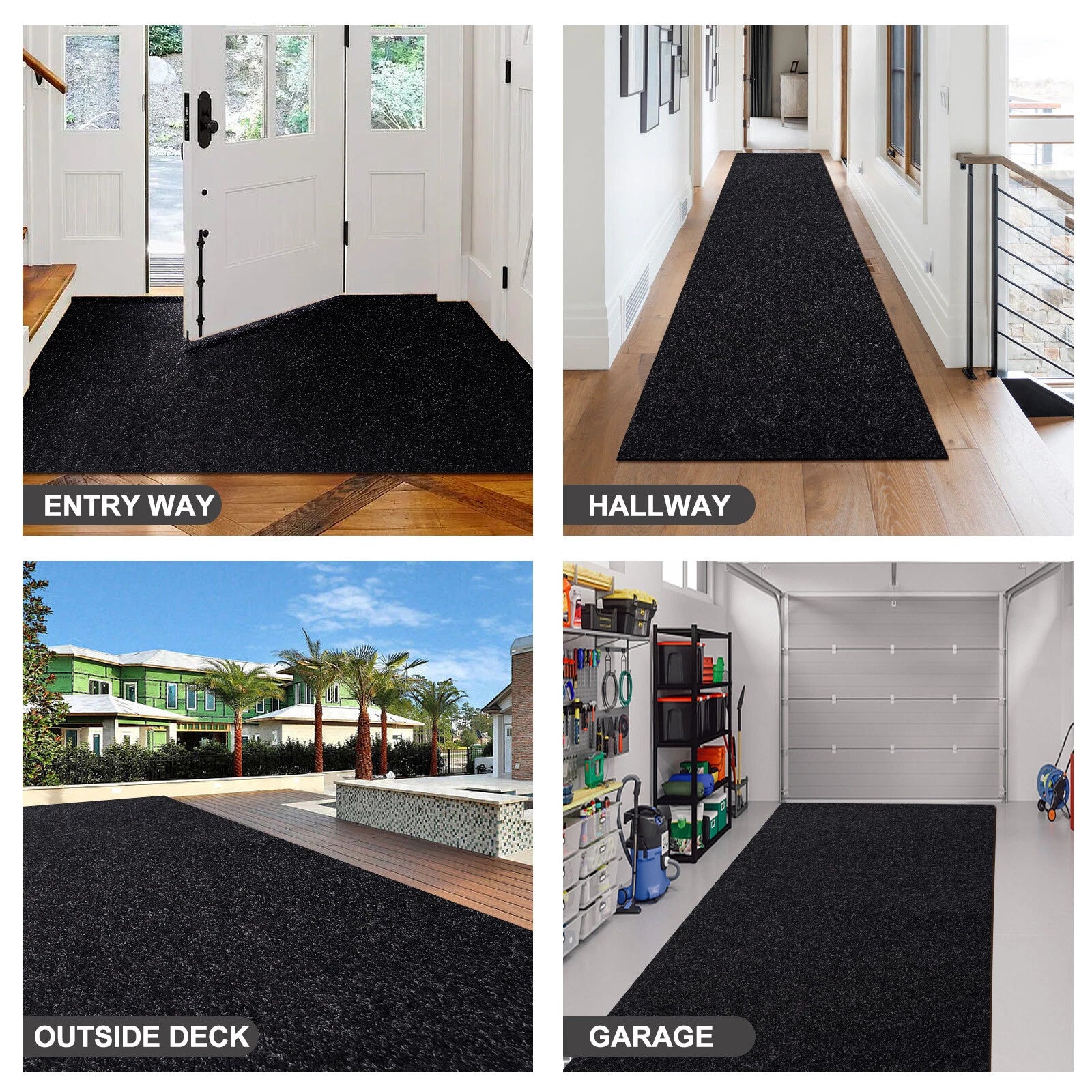 Black Non-Slip Runner Rug 2x6 ft – Cuttable Stain-Resistant Hallway, Kitchen & Doorway Mat
