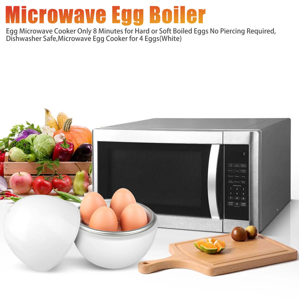 Egg Boiler Microwave Cooker Steamer for 4 Eggs Hard Soft Boiled No Pierce