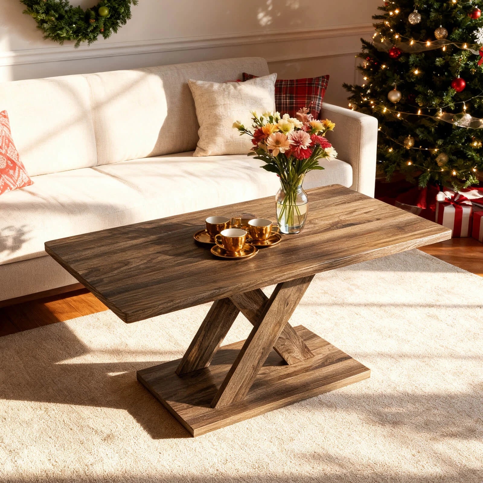 37.5" Modern Coffee Table – Rustic Wood, Stable Base