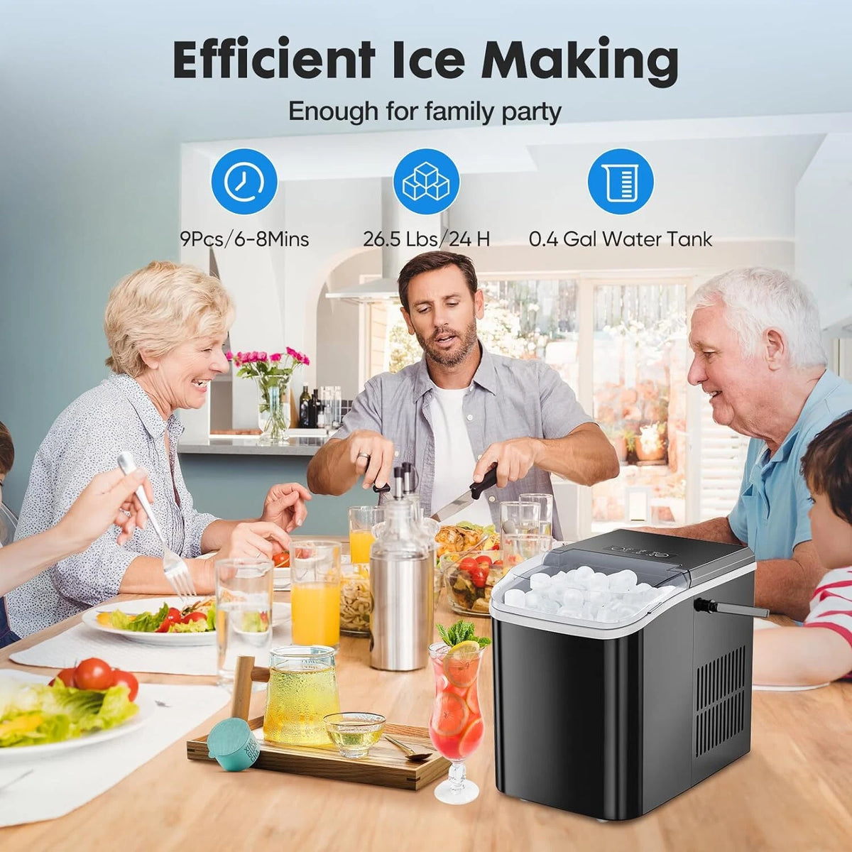 Portable Countertop Ice Maker | Fast 6-Min Ice Cubes, Self-Cleaning