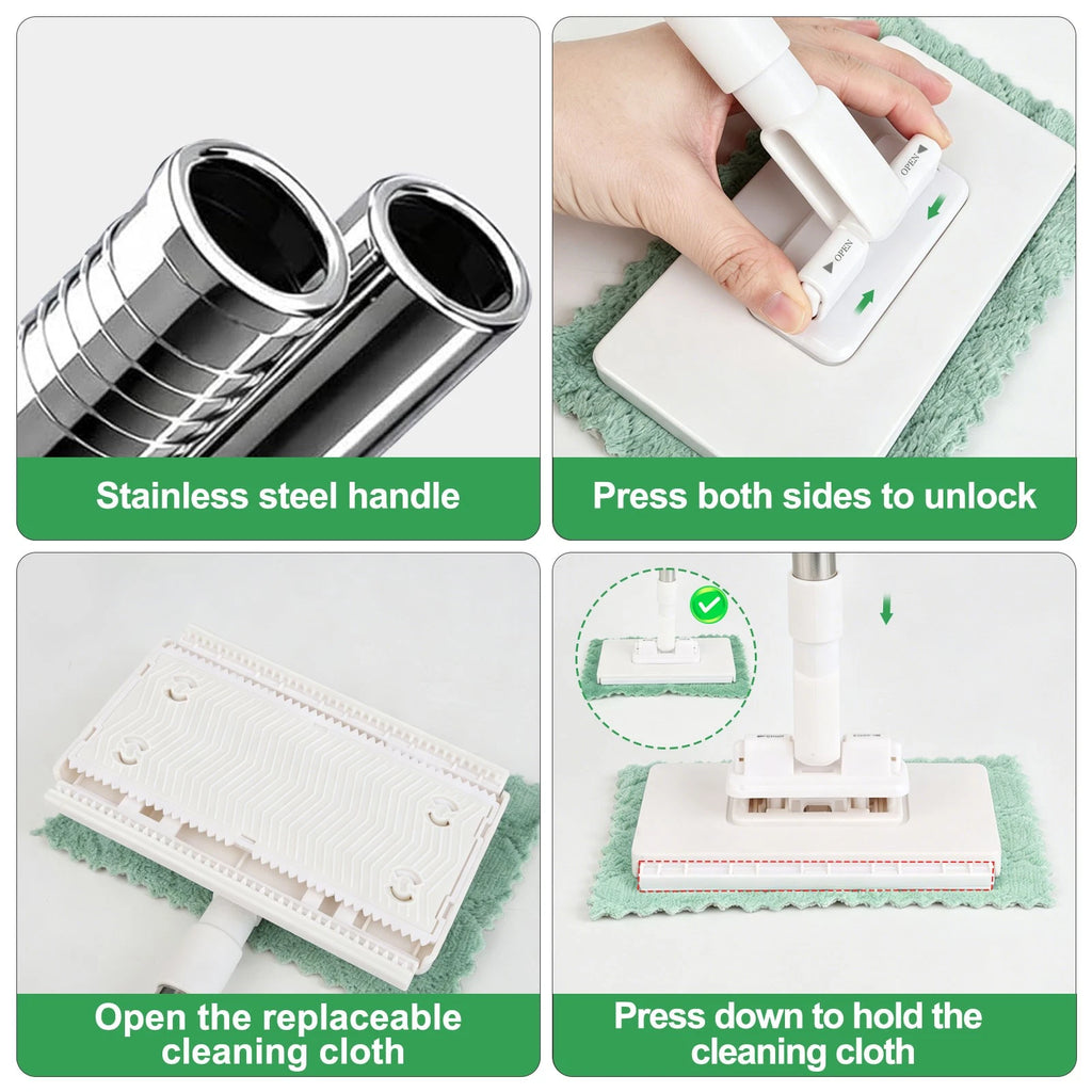 Zero Touch Mini Mop Snap Grip 100cm Adjustable Handle 4 Cloths