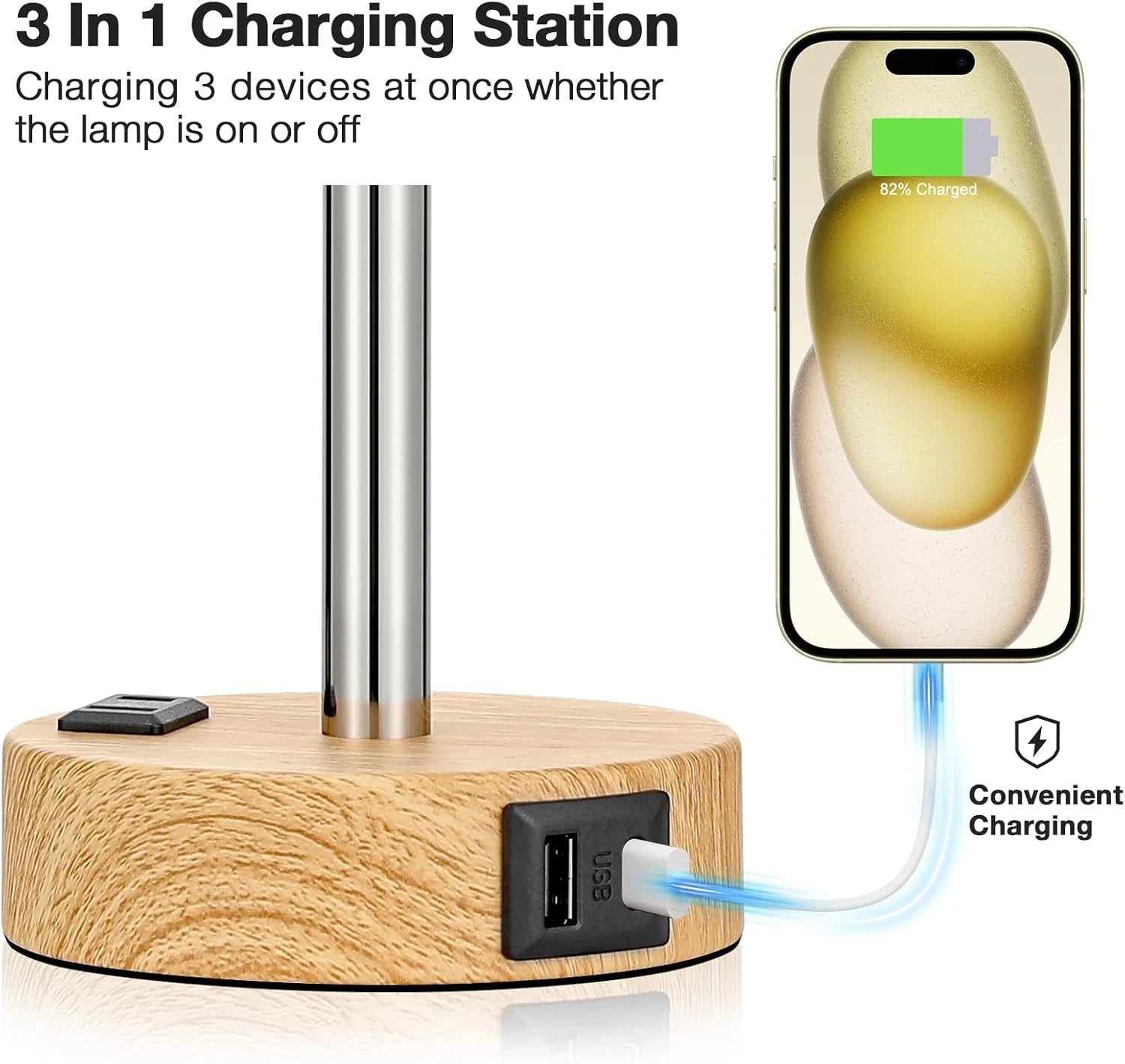 Touch Control Bedside Lamp with USB Charging Station – Modern LED Table Lamp