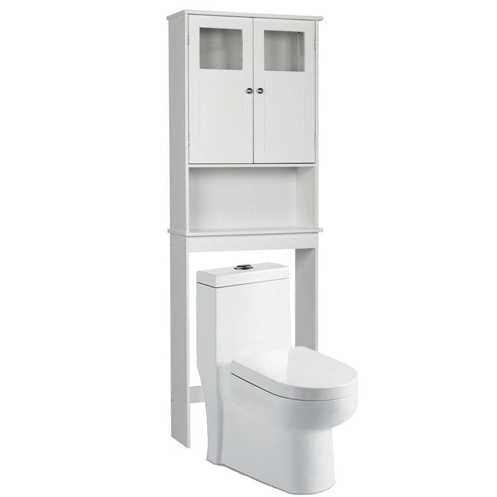 Modern White Freestanding Bathroom Storage Cabinet – Tall Double-Door MDF Organizer with Adjustable Shelves