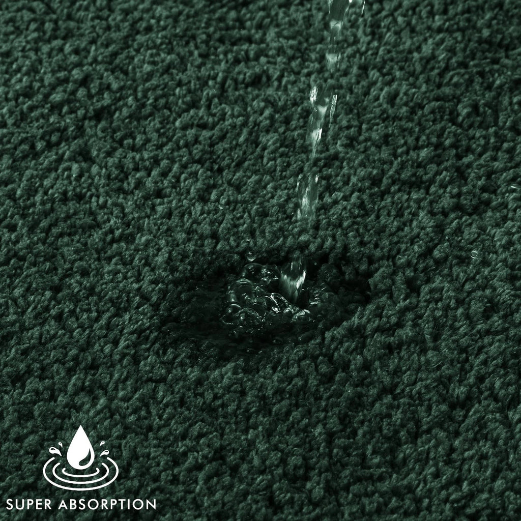 2 Piece Bathroom Rug Set 16" x 24" Soft Microfiber Bath Mats, Non-Slip, Ultra Absorbent, Quick Dry, Washable Bathroom Floor Mats, Dark Green
