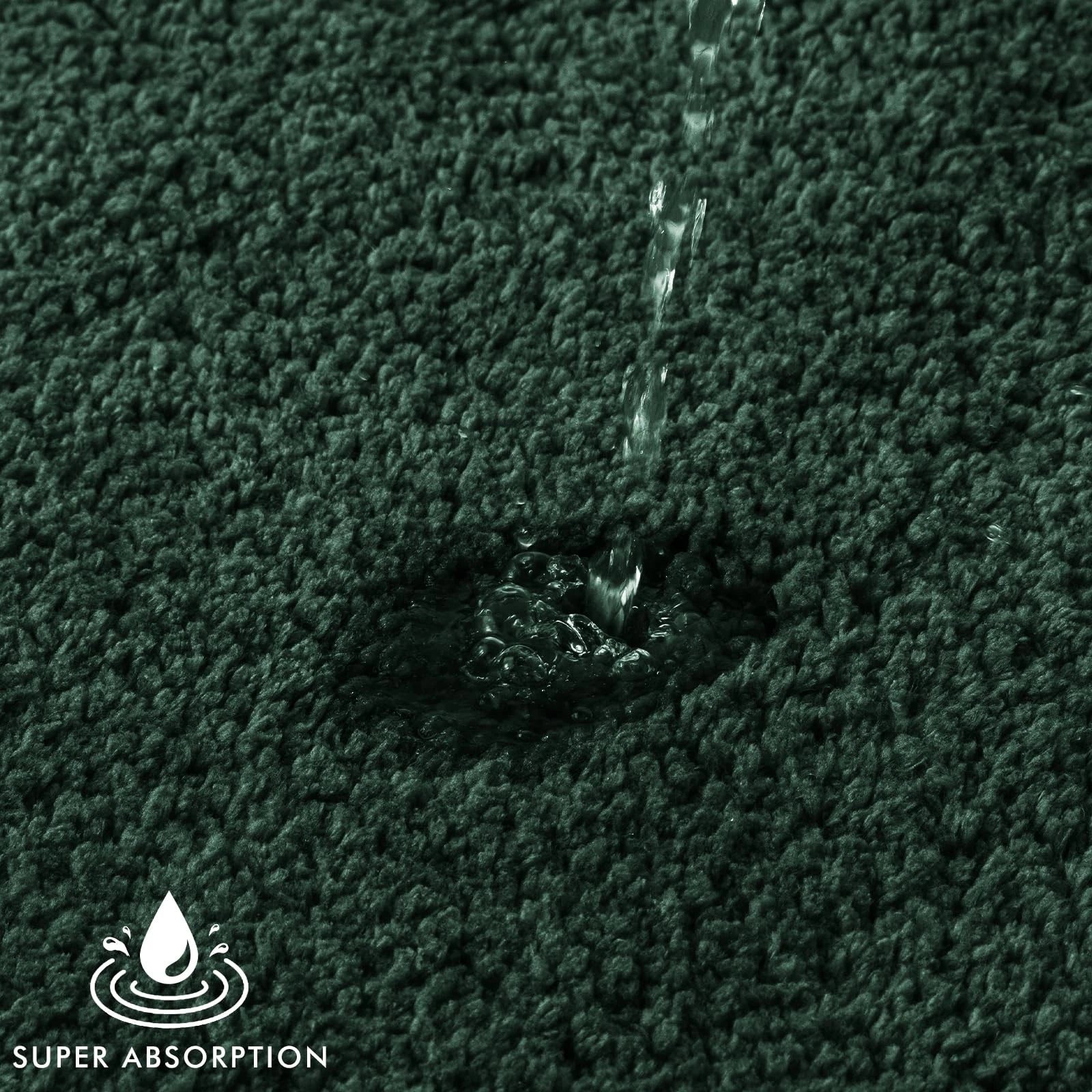 2 Piece Bathroom Rug Set 16" x 24" Soft Microfiber Bath Mats, Non-Slip, Ultra Absorbent, Quick Dry, Washable Bathroom Floor Mats, Dark Green