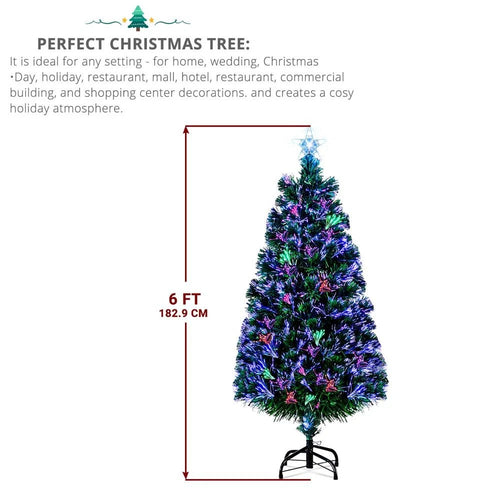 6FT Pre-Lit Artificial Christmas Tree – Fiber Optic Color-Changing LED Lights, 230 Branches