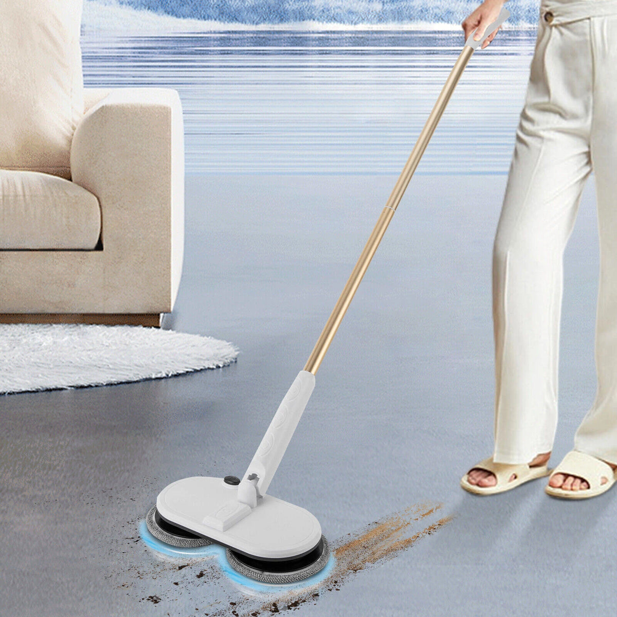 Electric Cordless Mop Rotating Spin Floor Scrubber Rechargeable USB Charging