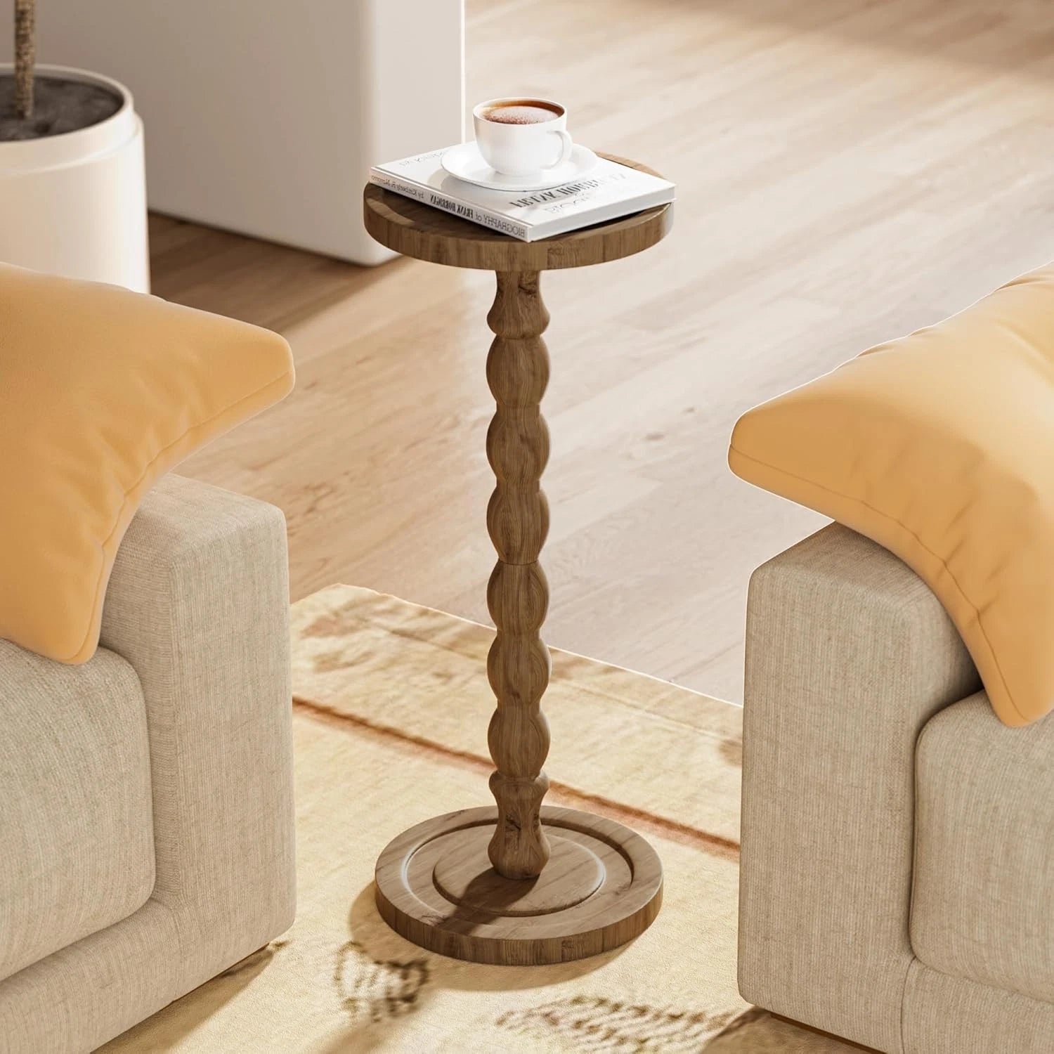 Small Round Wooden Side Table – Mid-Century End Table