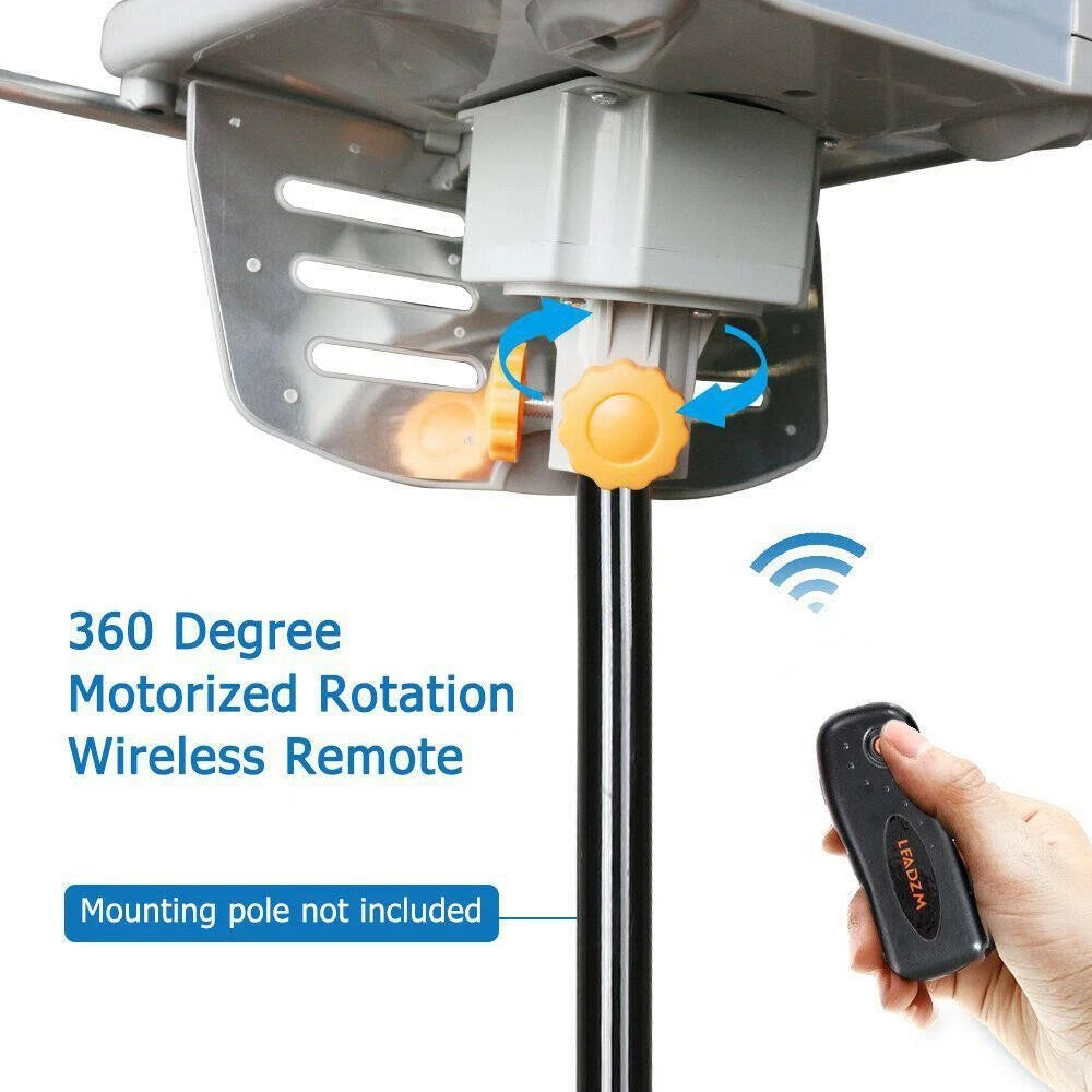 Long-Range Outdoor TV Antenna – 990 Miles, Motorized 360° Rotation, 36dB Amplifier, 4K/1080P HD, VHF/UHF/FM