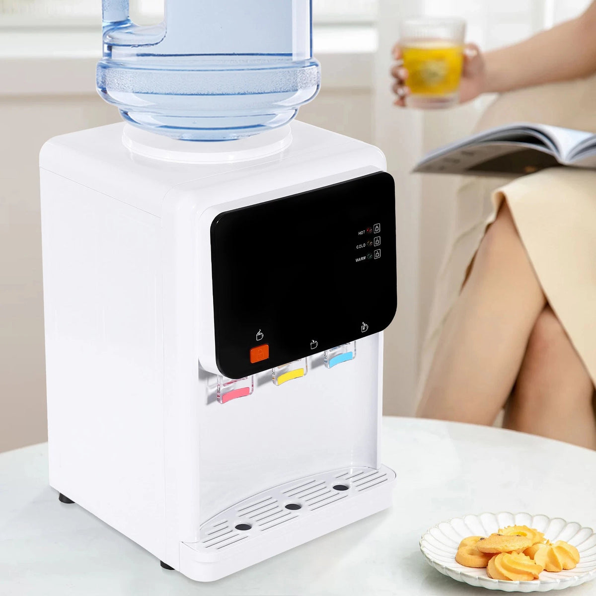 Countertop Hot & Cold Water Dispenser Electric Bottle-Top Cooler 110V White