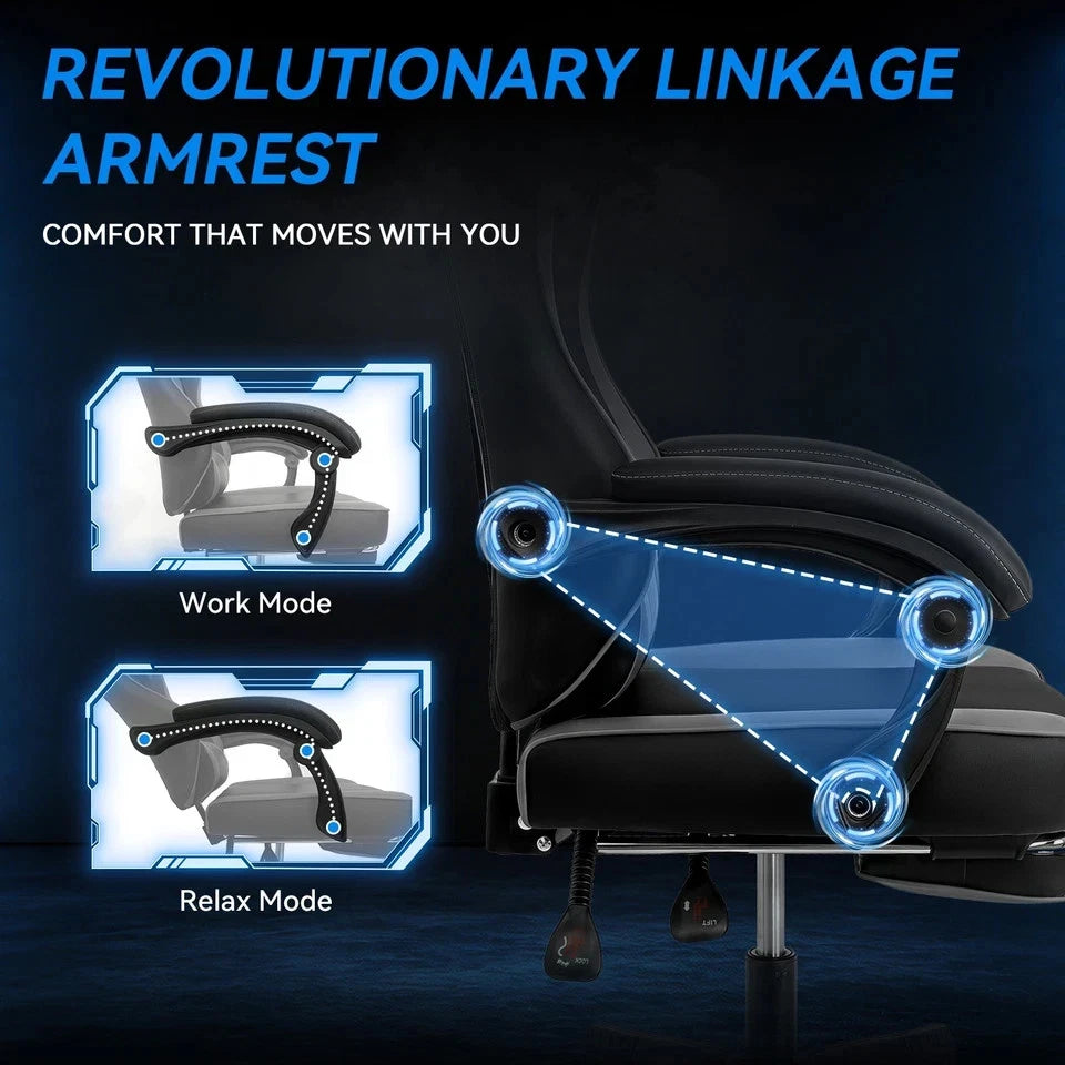 Ergonomic Gaming Office Chair, Reclining w/ Footrest, Headrest & Lumbar Pillow