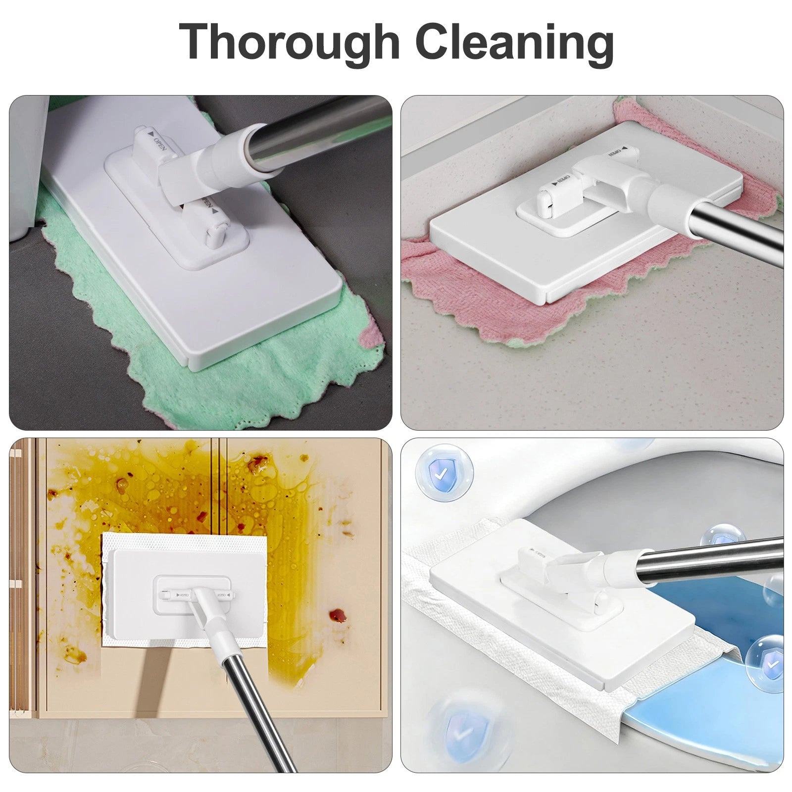 Zero Touch Mini Mop Snap Grip 100cm Adjustable Handle 4 Cloths