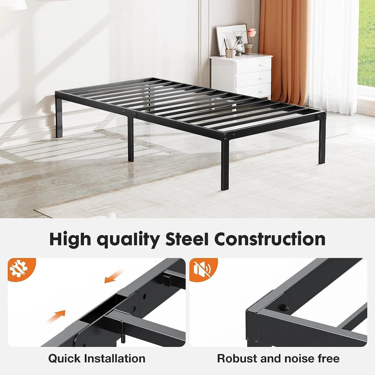 Twin Bed Frame Heavy Duty Steel Metal Platform Black 75x57in New