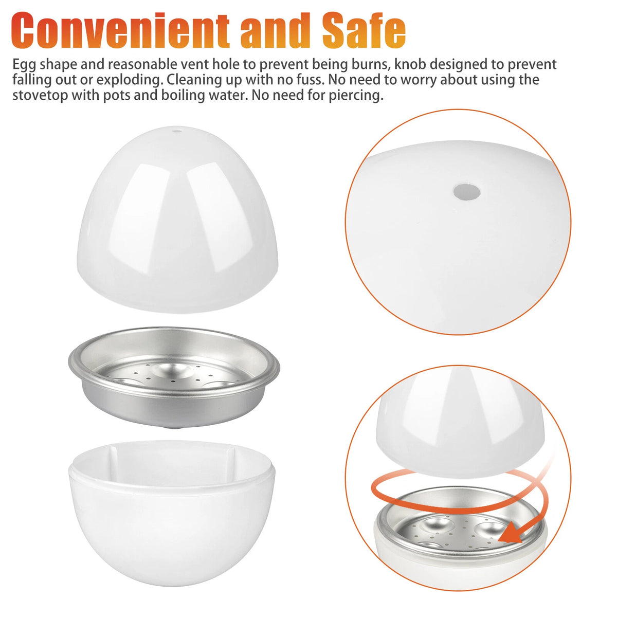 Egg Boiler Microwave Cooker Steamer for 4 Eggs Hard Soft Boiled No Pierce