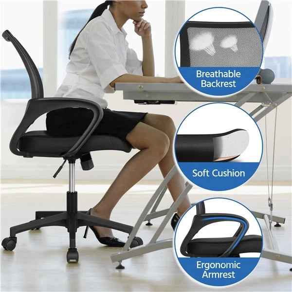 Black Rolling Office Chair – Swivel Mesh Task Chair with Lumbar Support for Desk, Computer & Study Room