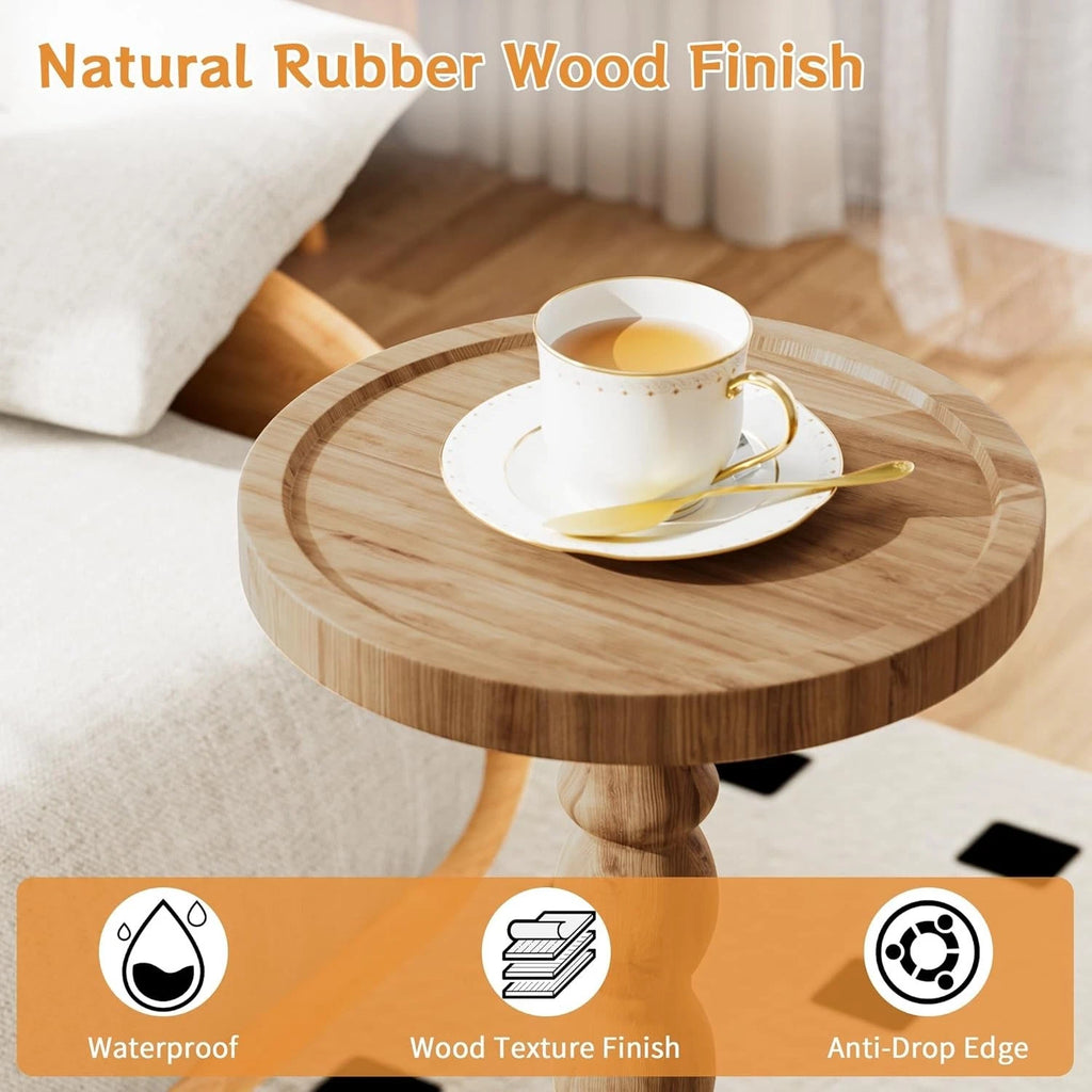 Small Round Wooden Side Table – Mid-Century End Table
