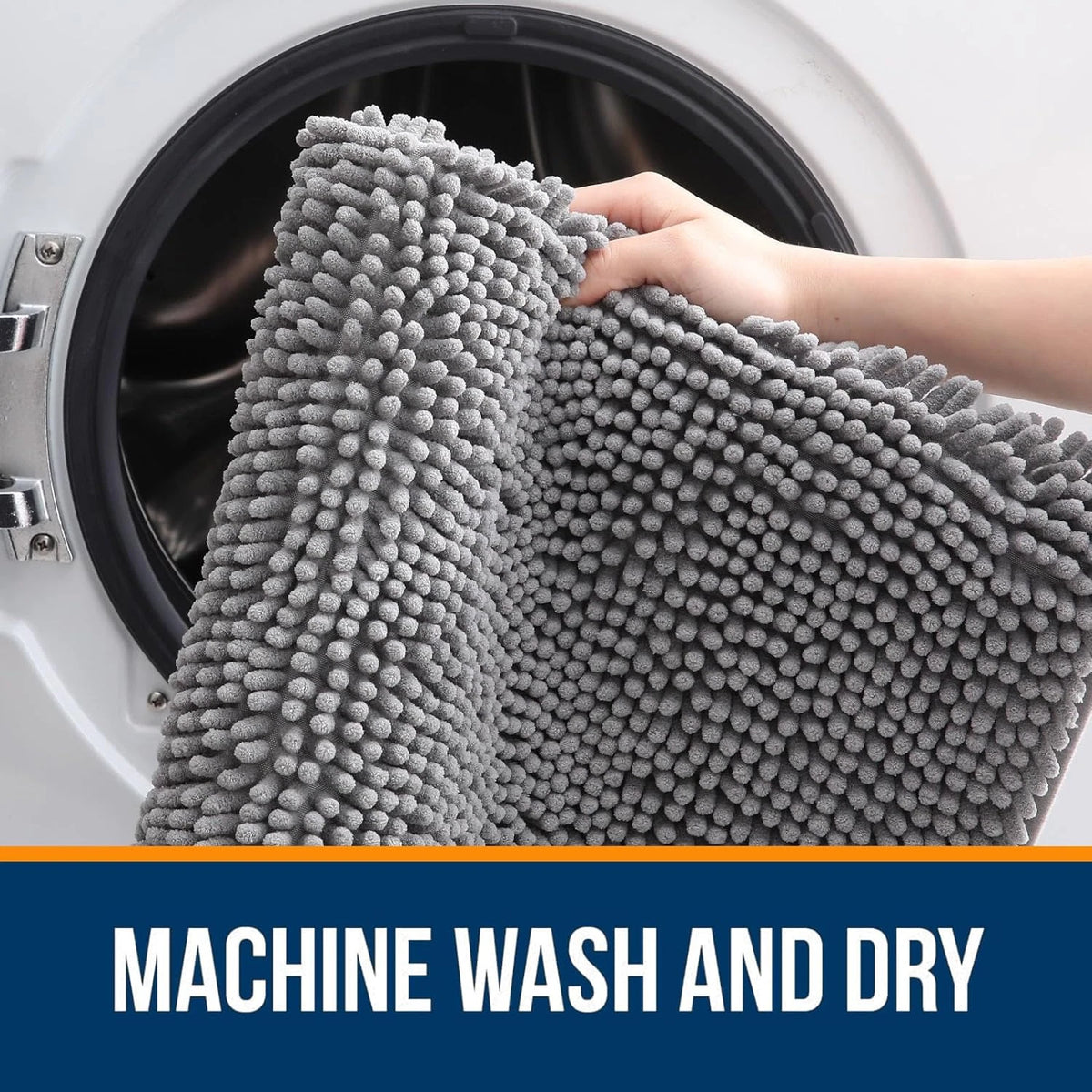 Chenille Bath Mat 30" x 20" Grey Non-Slip Absorbent Fluffy Bathroom Rug
