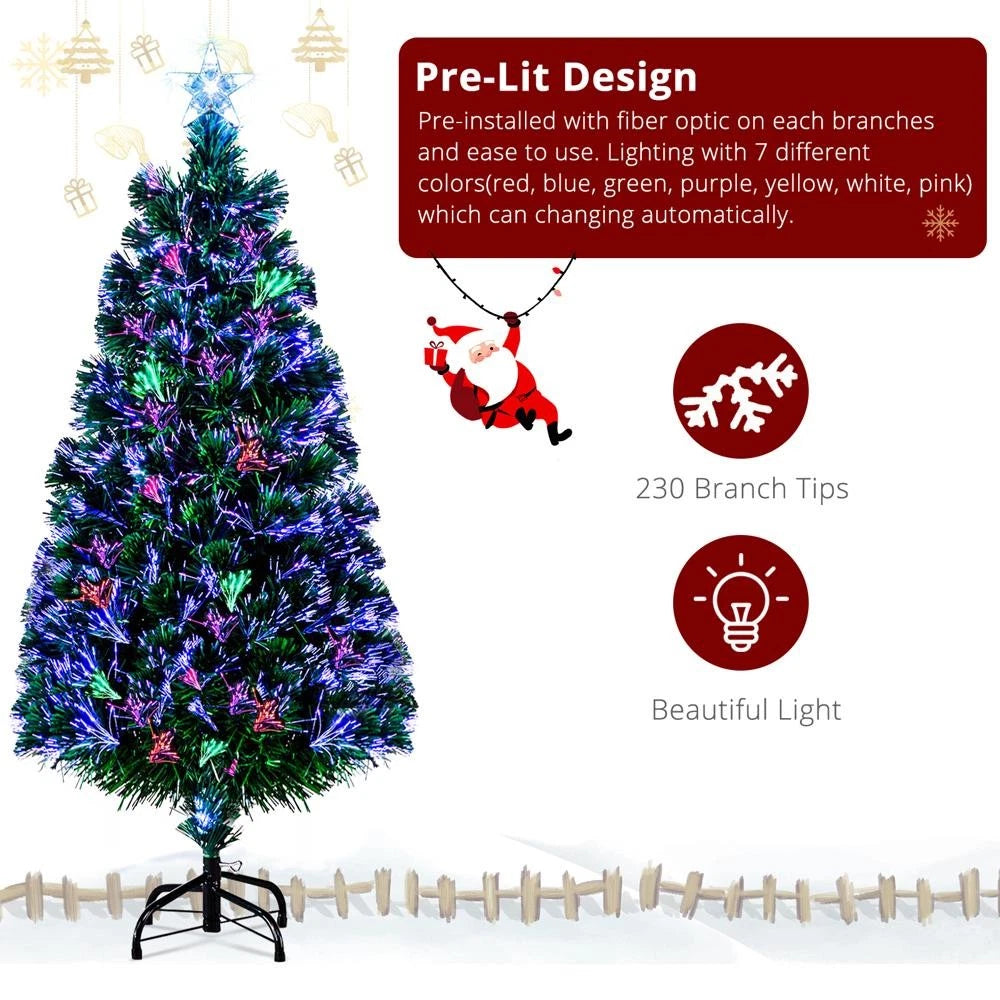 6FT Pre-Lit Artificial Christmas Tree – Fiber Optic Color-Changing LED Lights, 230 Branches