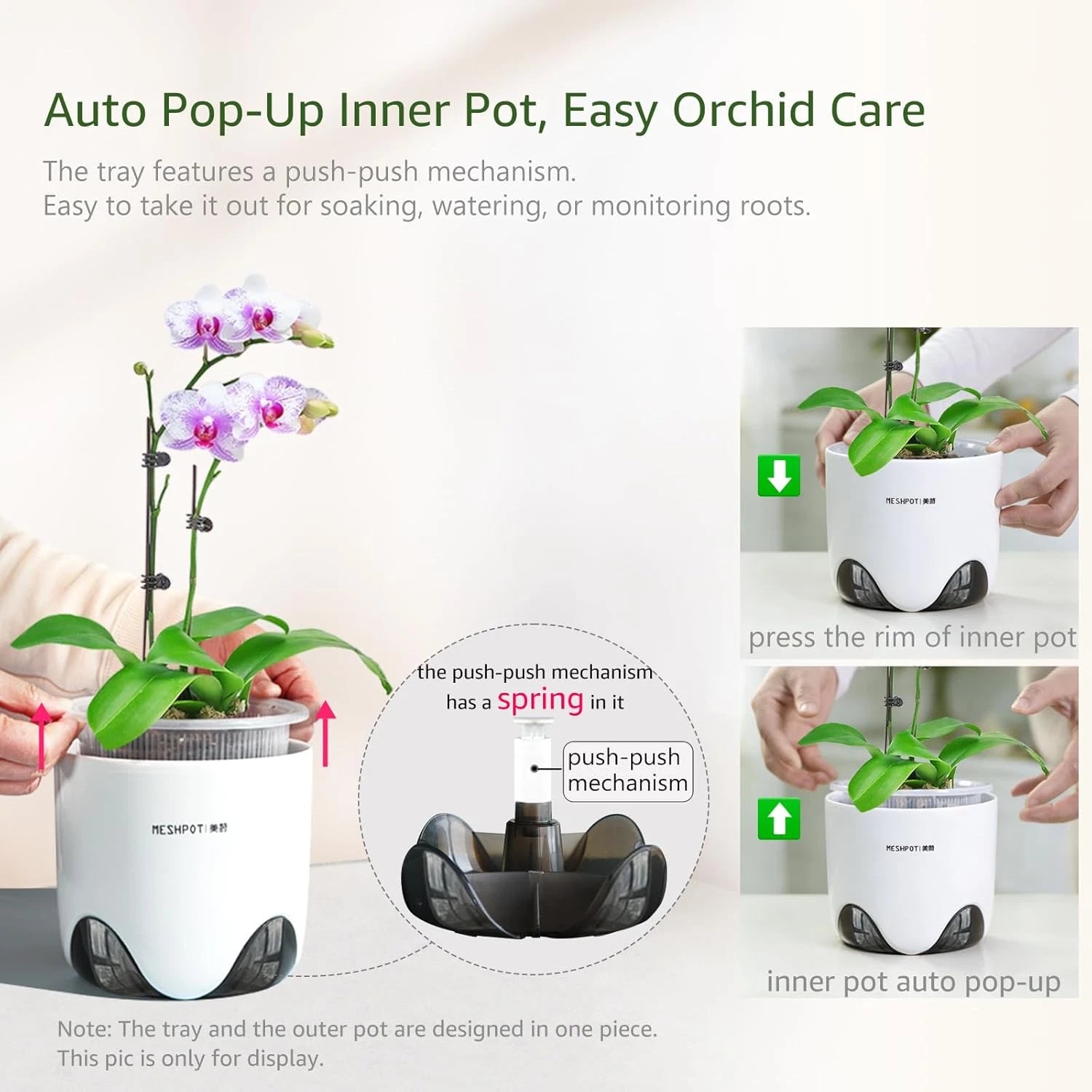 5" Orchid Pot with Drainage Holes - Double Layer Plastic Planter, Ceramic-Look Design